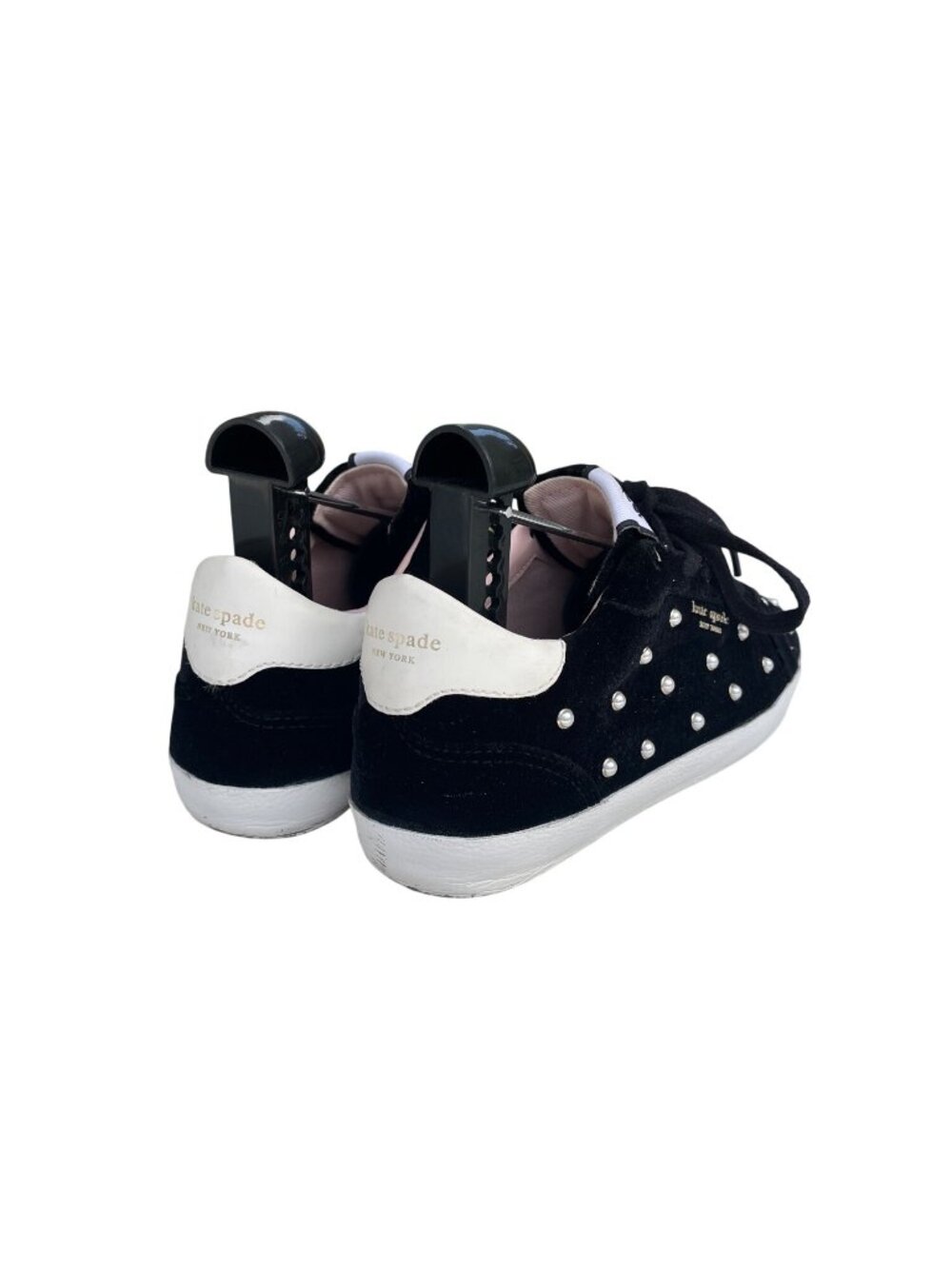 Kate Spade Black Velvet Sneakers With Pearl Embellishments Womens Size 7.5 - Picture 4 of 6